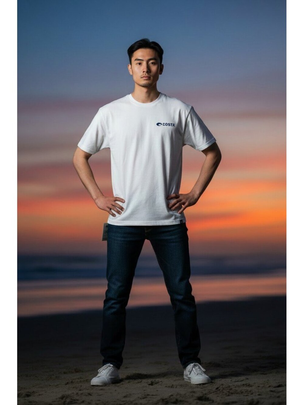 Costa White T-Shirt Large Logo Print Size L
